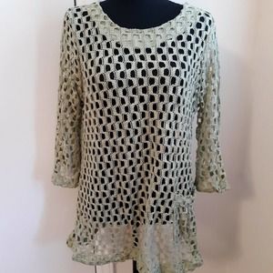 KAKTUS Women's Crochet Open Knit Pullover Topper Boho Hippie Moss Green Size XL
